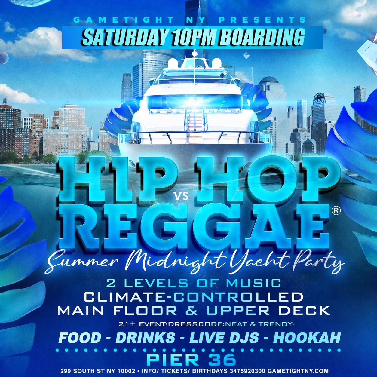 NYC HIP HOP VS REGGAE SATURDAY MIDNIGHT YACHT PARTY CRUISE PIER 36 2026 — event image